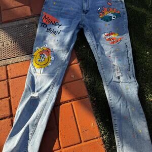 Men's 42x32 Custom Painted No Society Jeans
